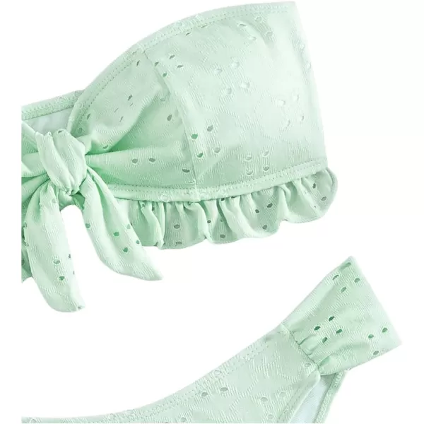 WDIRARA Women's Ruffle Knot Front Bandeau Bikini Set 2 Piece Strapless Swimsuit