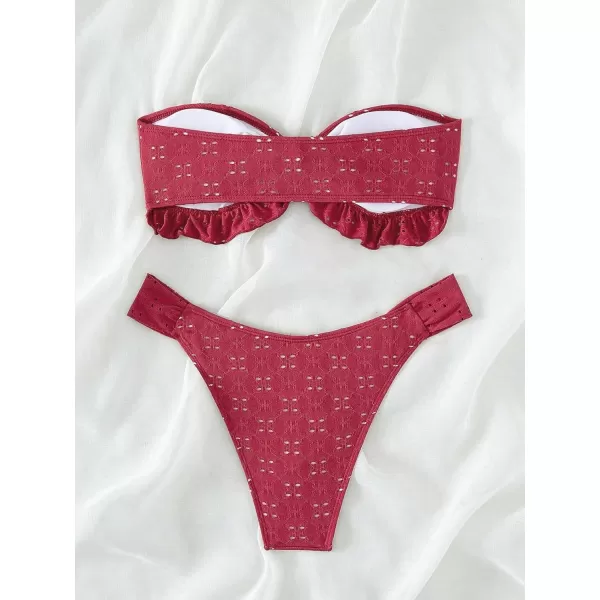 WDIRARA Women's Ruffle Knot Front Bandeau Bikini Set 2 Piece Strapless Swimsuit