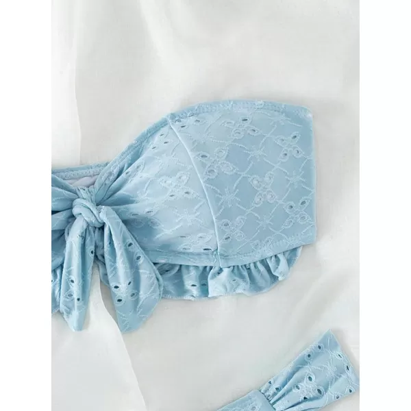 WDIRARA Women's Ruffle Knot Front Bandeau Bikini Set 2 Piece Strapless Swimsuit