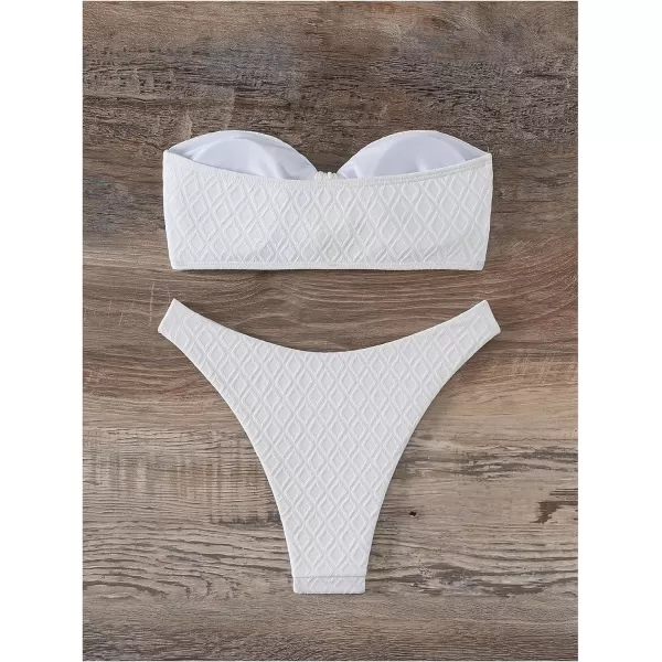 WDIRARA Women's Ruffle Knot Front Bandeau Bikini Set 2 Piece Strapless Swimsuit