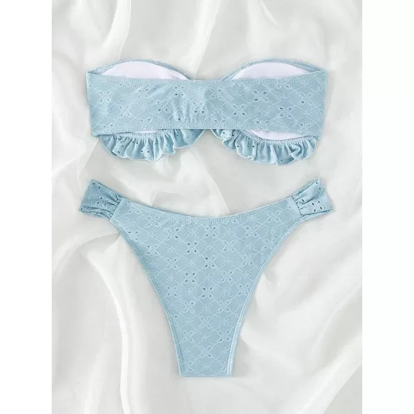 WDIRARA Women's Ruffle Knot Front Bandeau Bikini Set 2 Piece Strapless Swimsuit