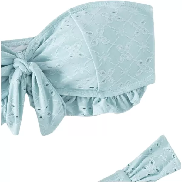 WDIRARA Women's Ruffle Knot Front Bandeau Bikini Set 2 Piece Strapless Swimsuit