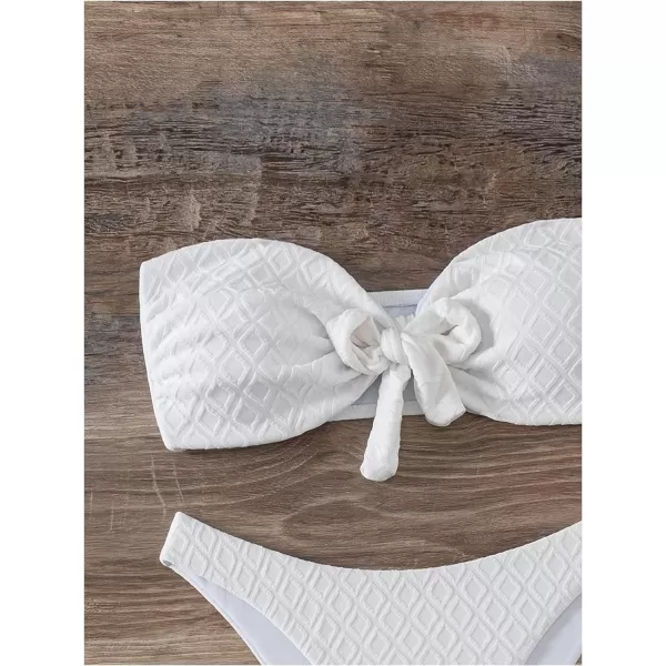 WDIRARA Women's Ruffle Knot Front Bandeau Bikini Set 2 Piece Strapless Swimsuit