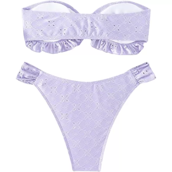 WDIRARA Women's Ruffle Knot Front Bandeau Bikini Set 2 Piece Strapless Swimsuit