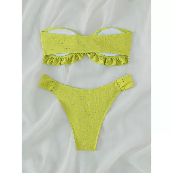 WDIRARA Women's Ruffle Knot Front Bandeau Bikini Set 2 Piece Strapless Swimsuit