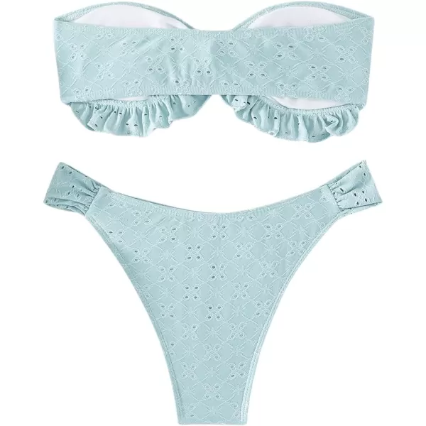 WDIRARA Women's Ruffle Knot Front Bandeau Bikini Set 2 Piece Strapless Swimsuit