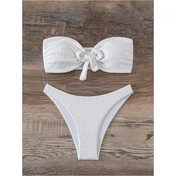 WDIRARA Women's Ruffle Knot Front Bandeau Bikini Set 2 Piece Strapless Swimsuit