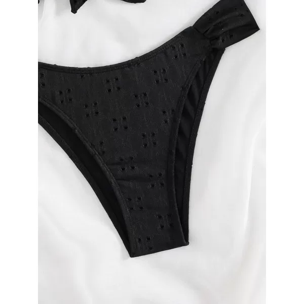 WDIRARA Women's Ruffle Knot Front Bandeau Bikini Set 2 Piece Strapless Swimsuit