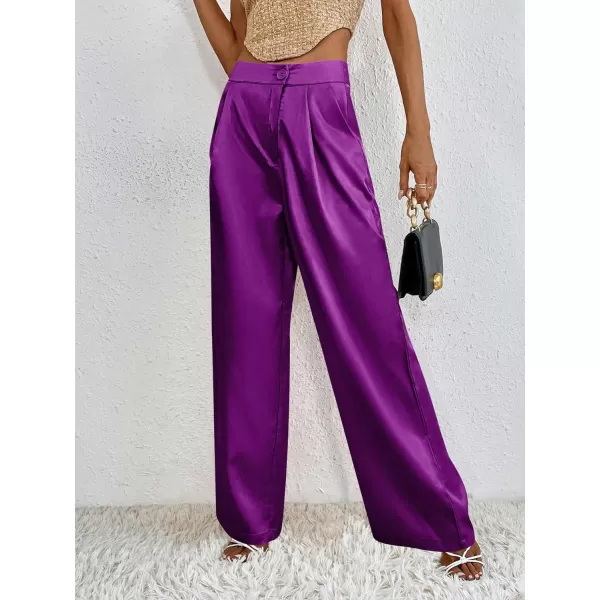WDIRARA Women's Satin Pants Wide Leg High Waisted Loose Elegant Office Simple Pants
