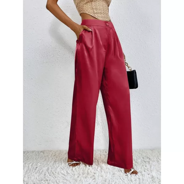WDIRARA Women's Satin Pants Wide Leg High Waisted Loose Elegant Office Simple Pants