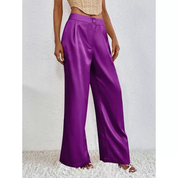 WDIRARA Women's Satin Pants Wide Leg High Waisted Loose Elegant Office Simple Pants