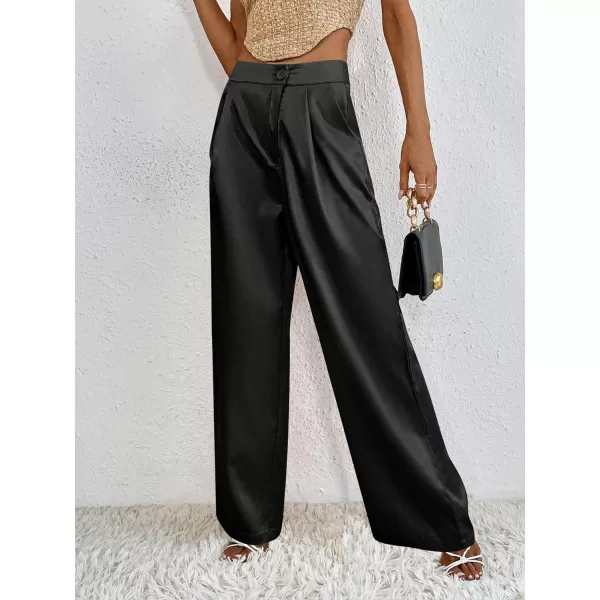 WDIRARA Women's Satin Pants Wide Leg High Waisted Loose Elegant Office Simple Pants