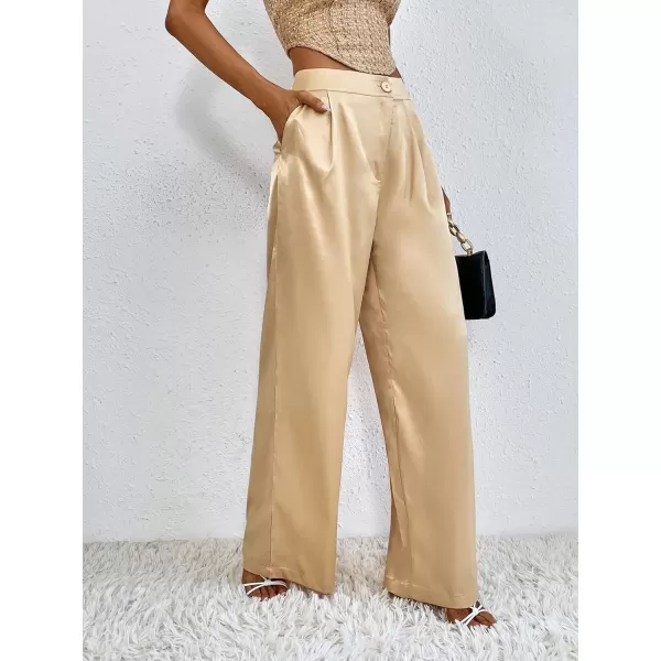 WDIRARA Women's Satin Pants Wide Leg High Waisted Loose Elegant Office Simple Pants