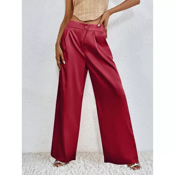 WDIRARA Women's Satin Pants Wide Leg High Waisted Loose Elegant Office Simple Pants
