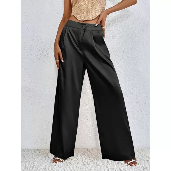 WDIRARA Women's Satin Pants Wide Leg High Waisted Loose Elegant Office Simple Pants