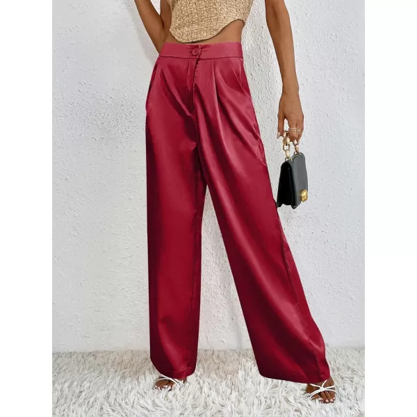 WDIRARA Women's Satin Pants Wide Leg High Waisted Loose Elegant Office Simple Pants
