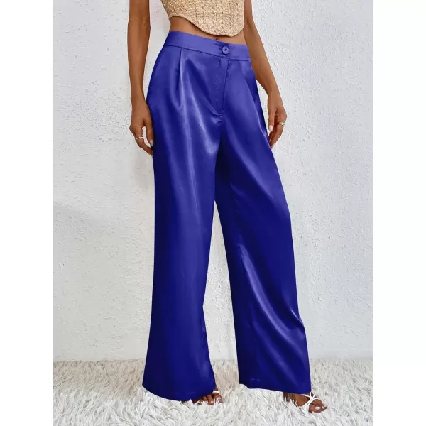 WDIRARA Women's Satin Pants Wide Leg High Waisted Loose Elegant Office Simple Pants