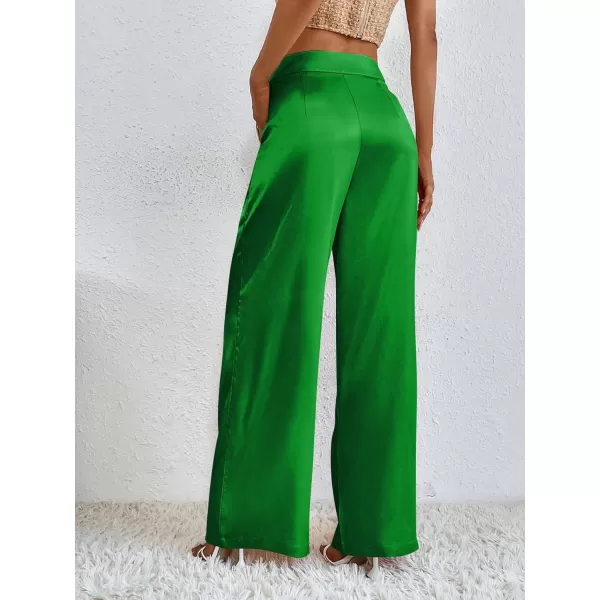 WDIRARA Women's Satin Pants Wide Leg High Waisted Loose Elegant Office Simple Pants