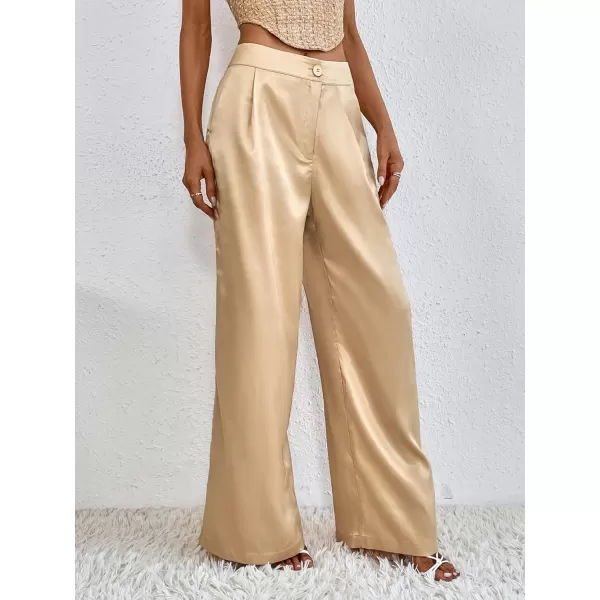 WDIRARA Women's Satin Pants Wide Leg High Waisted Loose Elegant Office Simple Pants