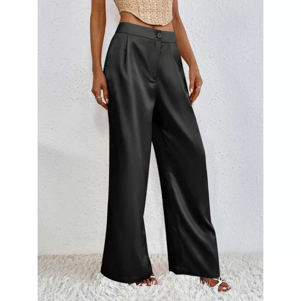 WDIRARA Women's Satin Pants Wide Leg High Waisted Loose Elegant Office Simple Pants