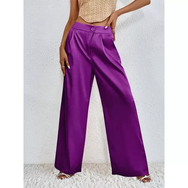 WDIRARA Women's Satin Pants Wide Leg High Waisted Loose Elegant Office Simple Pants