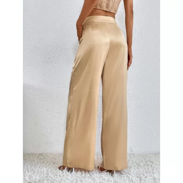 WDIRARA Women's Satin Pants Wide Leg High Waisted Loose Elegant Office Simple Pants