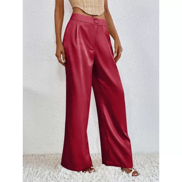 WDIRARA Women's Satin Pants Wide Leg High Waisted Loose Elegant Office Simple Pants