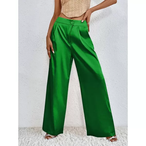 WDIRARA Women's Satin Pants Wide Leg High Waisted Loose Elegant Office Simple Pants