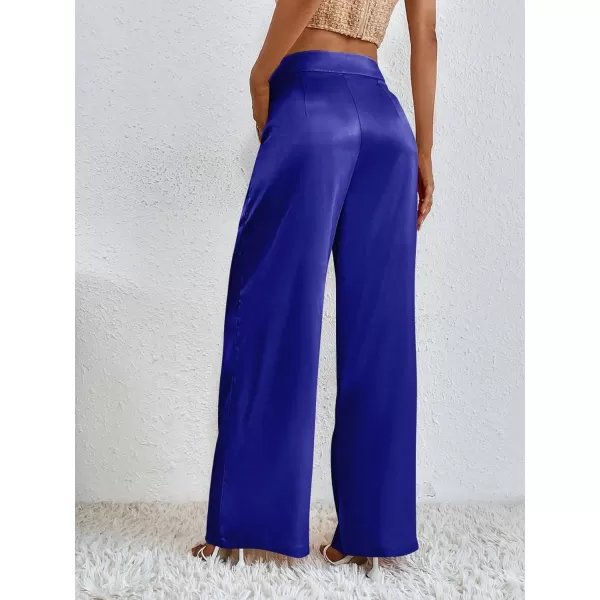 WDIRARA Women's Satin Pants Wide Leg High Waisted Loose Elegant Office Simple Pants