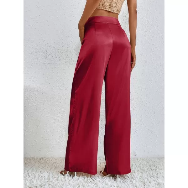 WDIRARA Women's Satin Pants Wide Leg High Waisted Loose Elegant Office Simple Pants