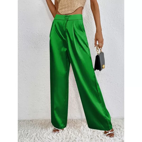 WDIRARA Women's Satin Pants Wide Leg High Waisted Loose Elegant Office Simple Pants