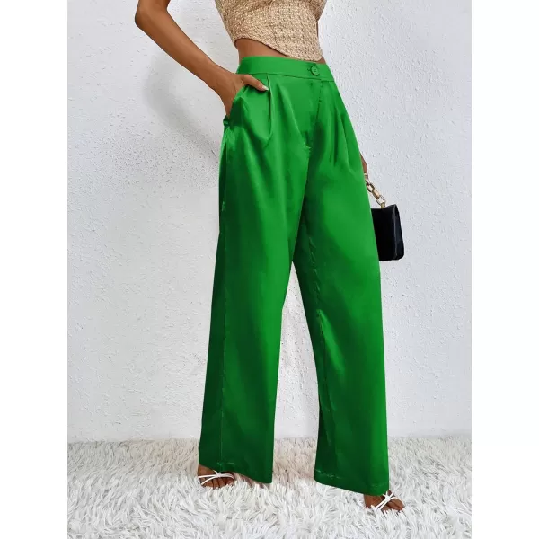 WDIRARA Women's Satin Pants Wide Leg High Waisted Loose Elegant Office Simple Pants