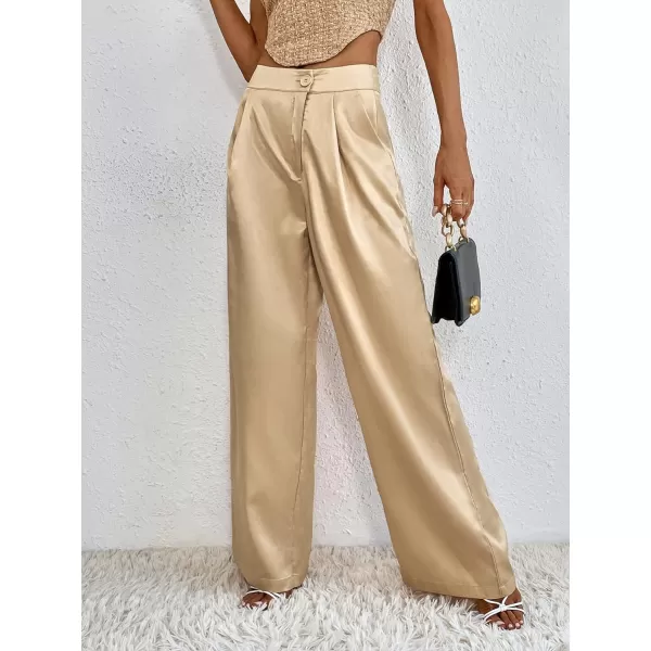 WDIRARA Women's Satin Pants Wide Leg High Waisted Loose Elegant Office Simple Pants