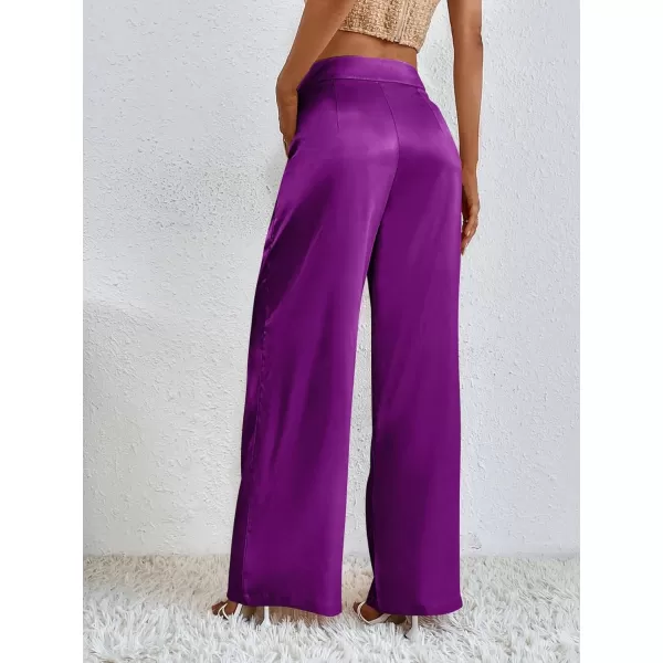 WDIRARA Women's Satin Pants Wide Leg High Waisted Loose Elegant Office Simple Pants