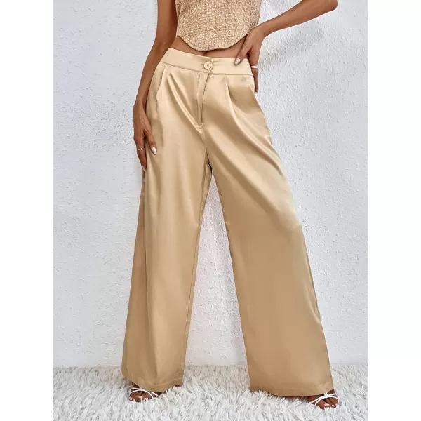 WDIRARA Women's Satin Pants Wide Leg High Waisted Loose Elegant Office Simple Pants