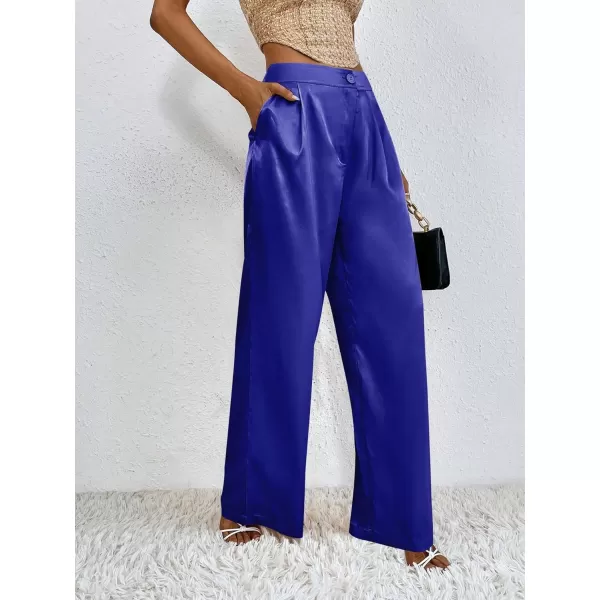 WDIRARA Women's Satin Pants Wide Leg High Waisted Loose Elegant Office Simple Pants