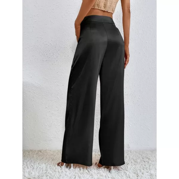 WDIRARA Women's Satin Pants Wide Leg High Waisted Loose Elegant Office Simple Pants