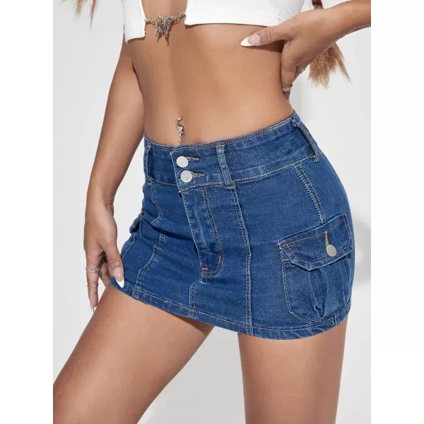 WDIRARA Women's Sexy High Waisted Bodycon Denim Jean Mini Skirt with Flap Pocket