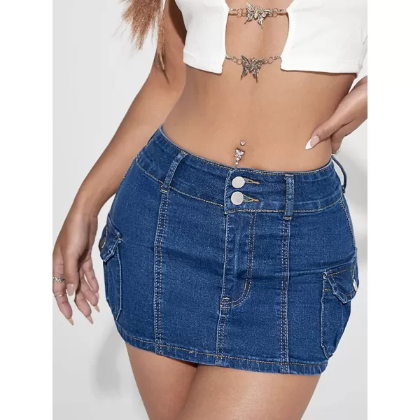 WDIRARA Women's Sexy High Waisted Bodycon Denim Jean Mini Skirt with Flap Pocket