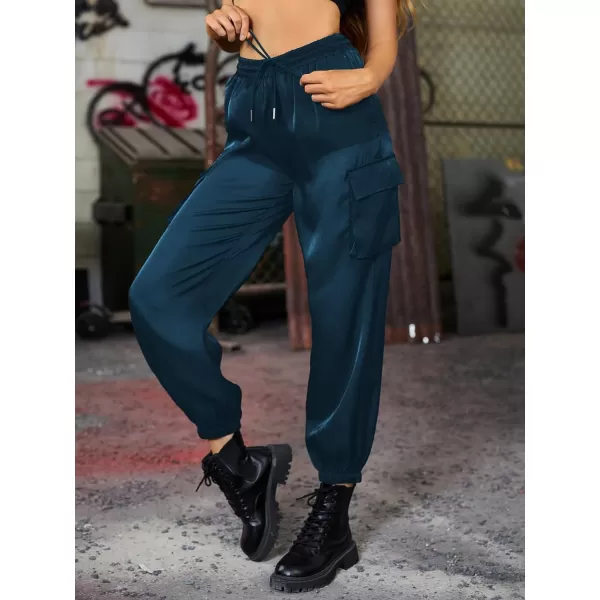 WDIRARA Women's Sheer Mesh High Waisted Straight Leg Cargo Pants with Pockets