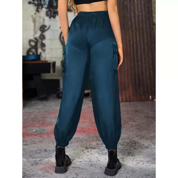 WDIRARA Women's Sheer Mesh High Waisted Straight Leg Cargo Pants with Pockets