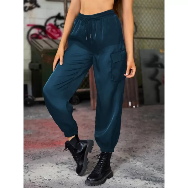 WDIRARA Women's Sheer Mesh High Waisted Straight Leg Cargo Pants with Pockets