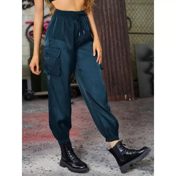 WDIRARA Women's Sheer Mesh High Waisted Straight Leg Cargo Pants with Pockets