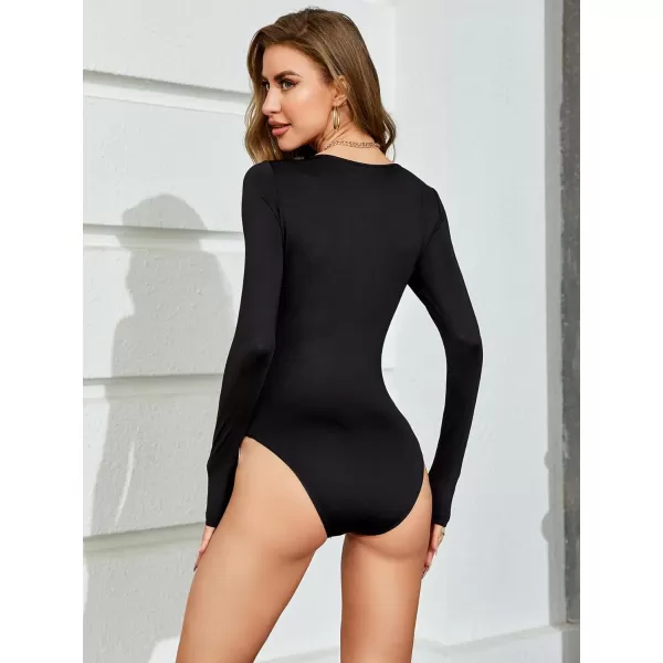 WDIRARA Women's Sheer Mesh Sweetheart Neck Long Sleeve Skinny Bodysuit Tops