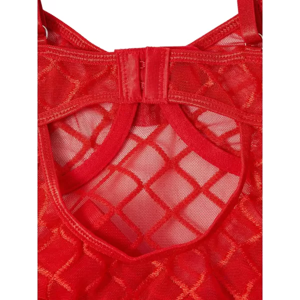 WDIRARA Women's Sheer Mesh Underwire Strap Teddy Lingerie Bodysuit With Choker