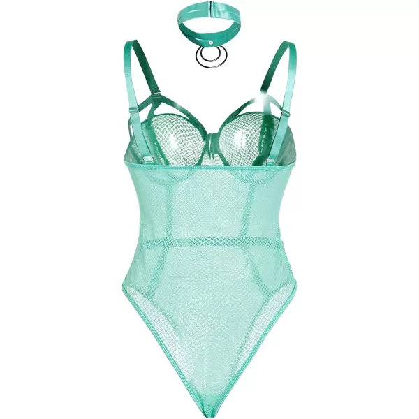 WDIRARA Women's Sheer Mesh Underwire Strap Teddy Lingerie Bodysuit With Choker