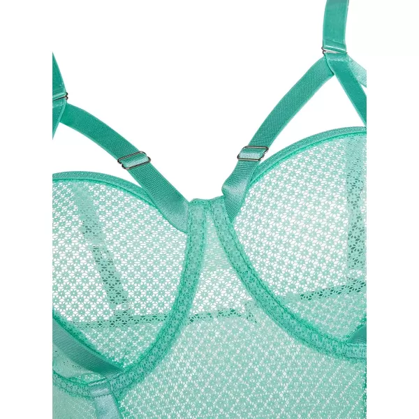 WDIRARA Women's Sheer Mesh Underwire Strap Teddy Lingerie Bodysuit With Choker