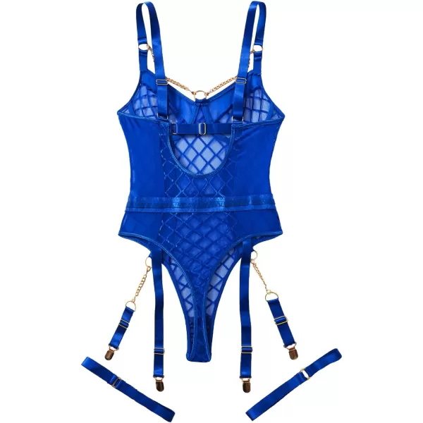 WDIRARA Women's Sheer Mesh Underwire Strap Teddy Lingerie Bodysuit With Choker