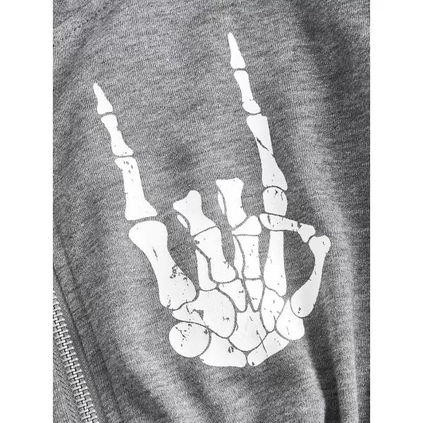 WDIRARA Women's Skeleton Skull Graphic Print Hoodie Drop Shoulder Drawstring Sweatshirt Zipper Up Long Sleeve Crop Top