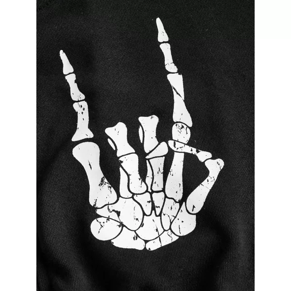 WDIRARA Women's Skeleton Skull Graphic Print Hoodie Drop Shoulder Drawstring Sweatshirt Zipper Up Long Sleeve Crop Top
